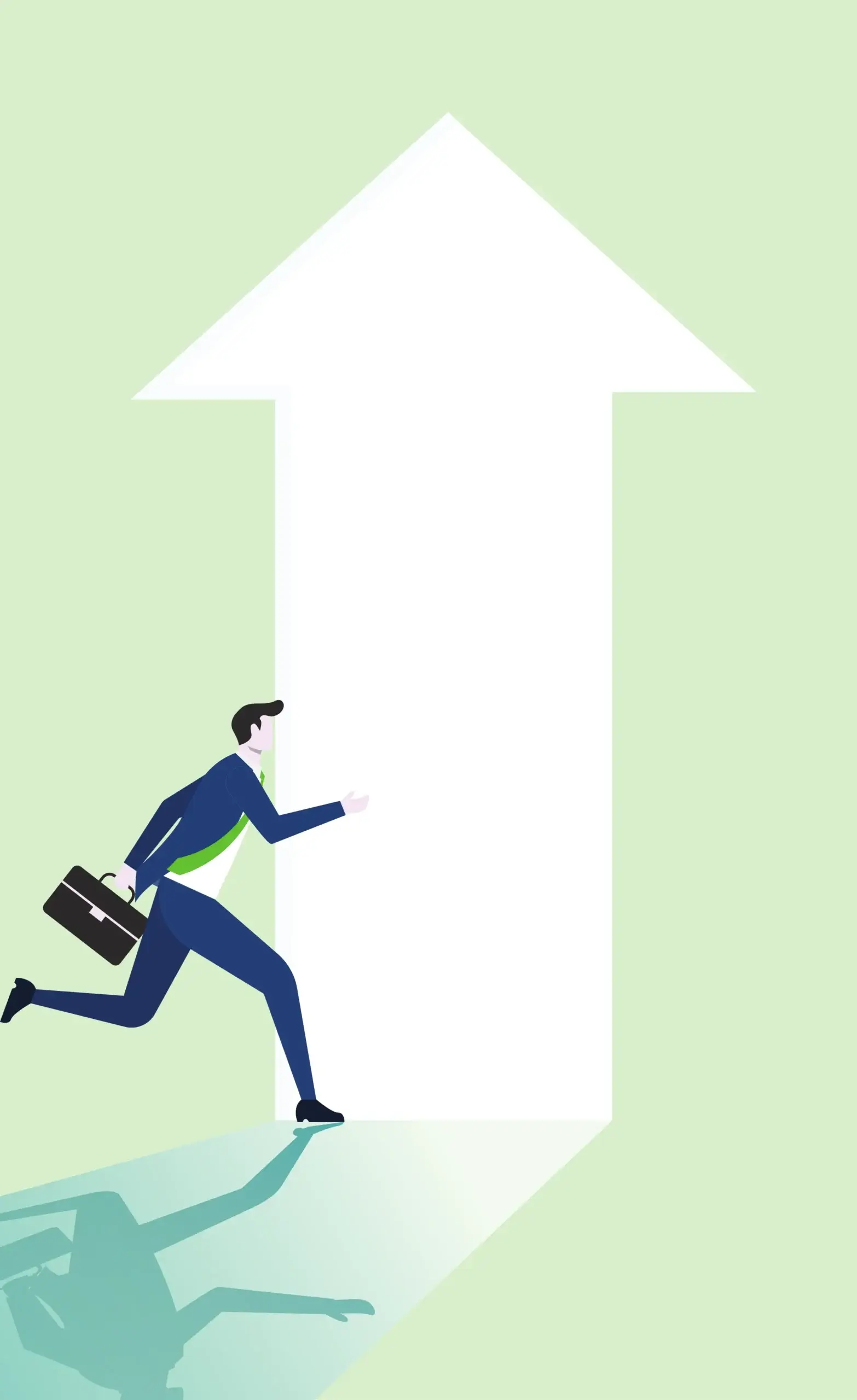 Business professional running upward through an arrow, illustrating the advantages of supplier due diligence