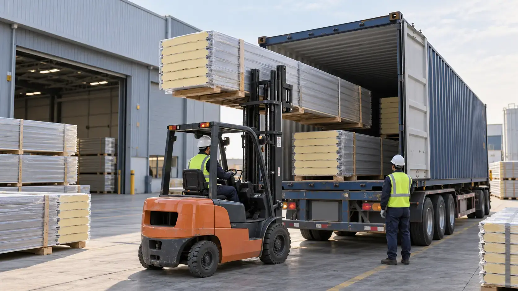 PIR and PUR sandwich panel samples displayed for supplier comparison