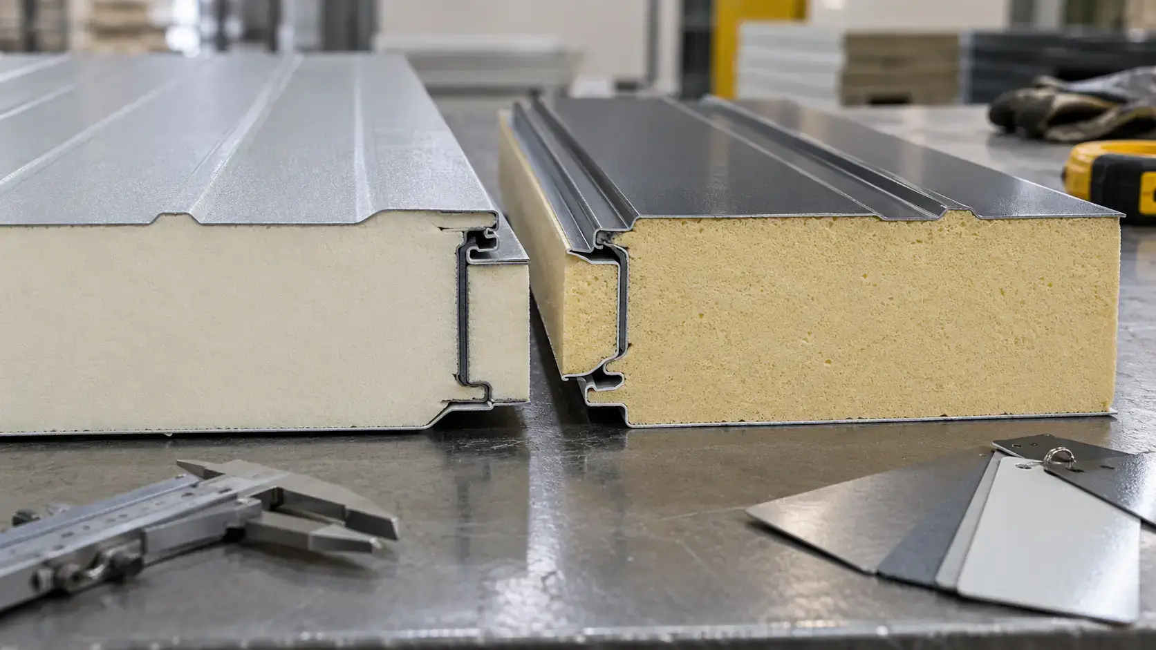 Procurement engineer reviewing sandwich panel fire thermal and technical documents